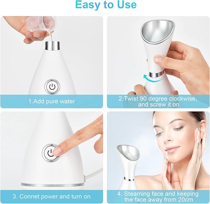 Facial Steamer for Face, Face Steamer for Facial Deep Cleaning, Face Steamer Nano Mister Set for Sinuses, Unclogs Pores, Home SPA, Skin Care