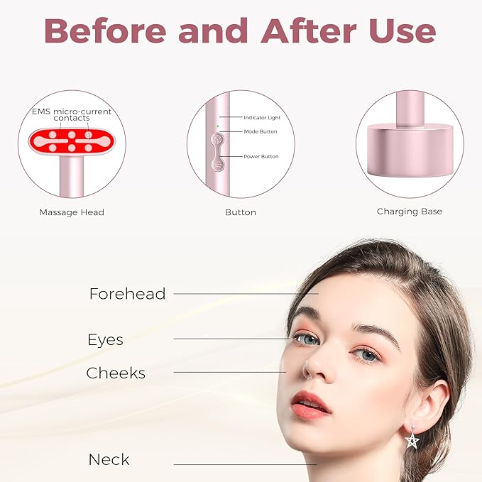Red Light Therapy for Face, LED Facial Light Therapy Wand for Skin Care at Home Blue Light Face Tool for Neck