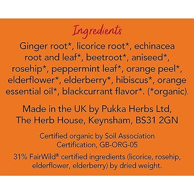 Pukka Organic Tea Bags, Elderberry & Echinacea Herbal Tea, Perfect for Wellness Support, Caffeine Free, 20 Count (Pack of 4) 80 Bags