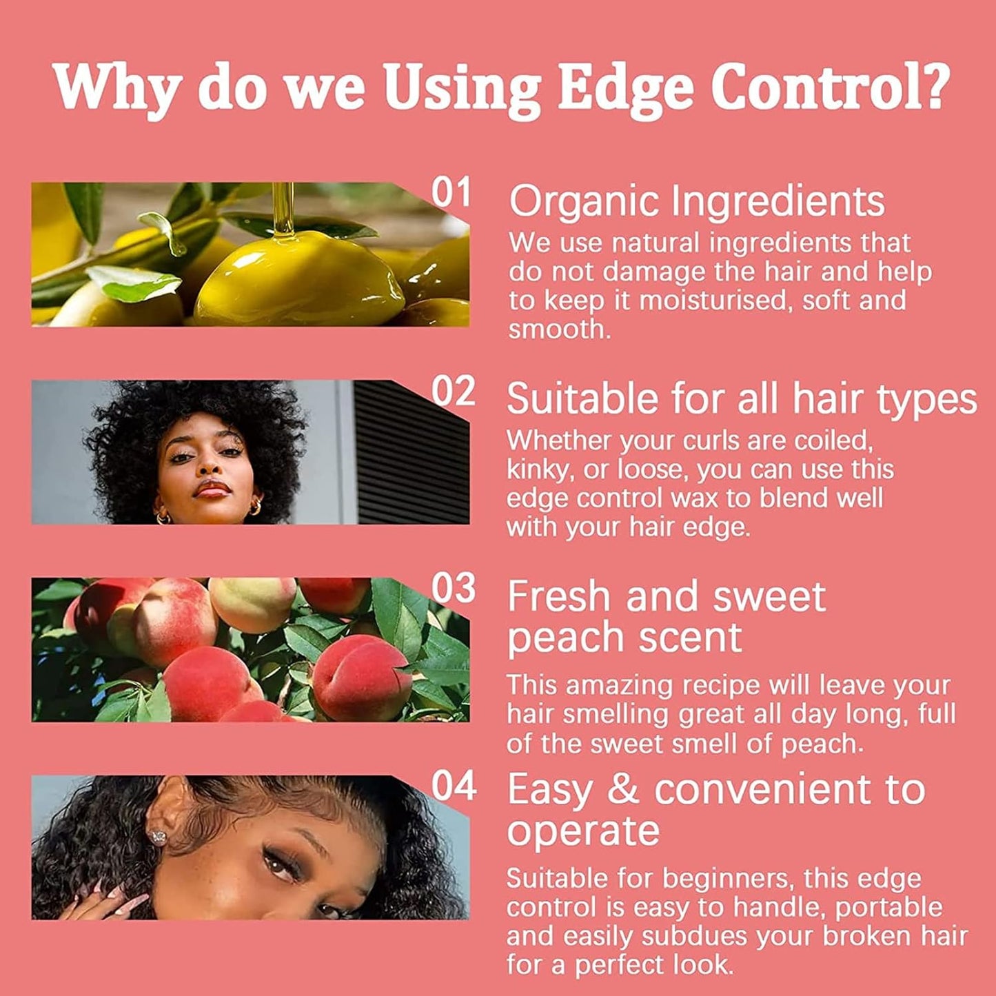 Edge Control Wax for Women Strong Hold Non-greasy Edge Control Smoother Edge Wax, Edge Wax Styling Gel Edge Control for Black Hair No Flaking, White Residue, Shine and Smooth (edge control-6pcs)