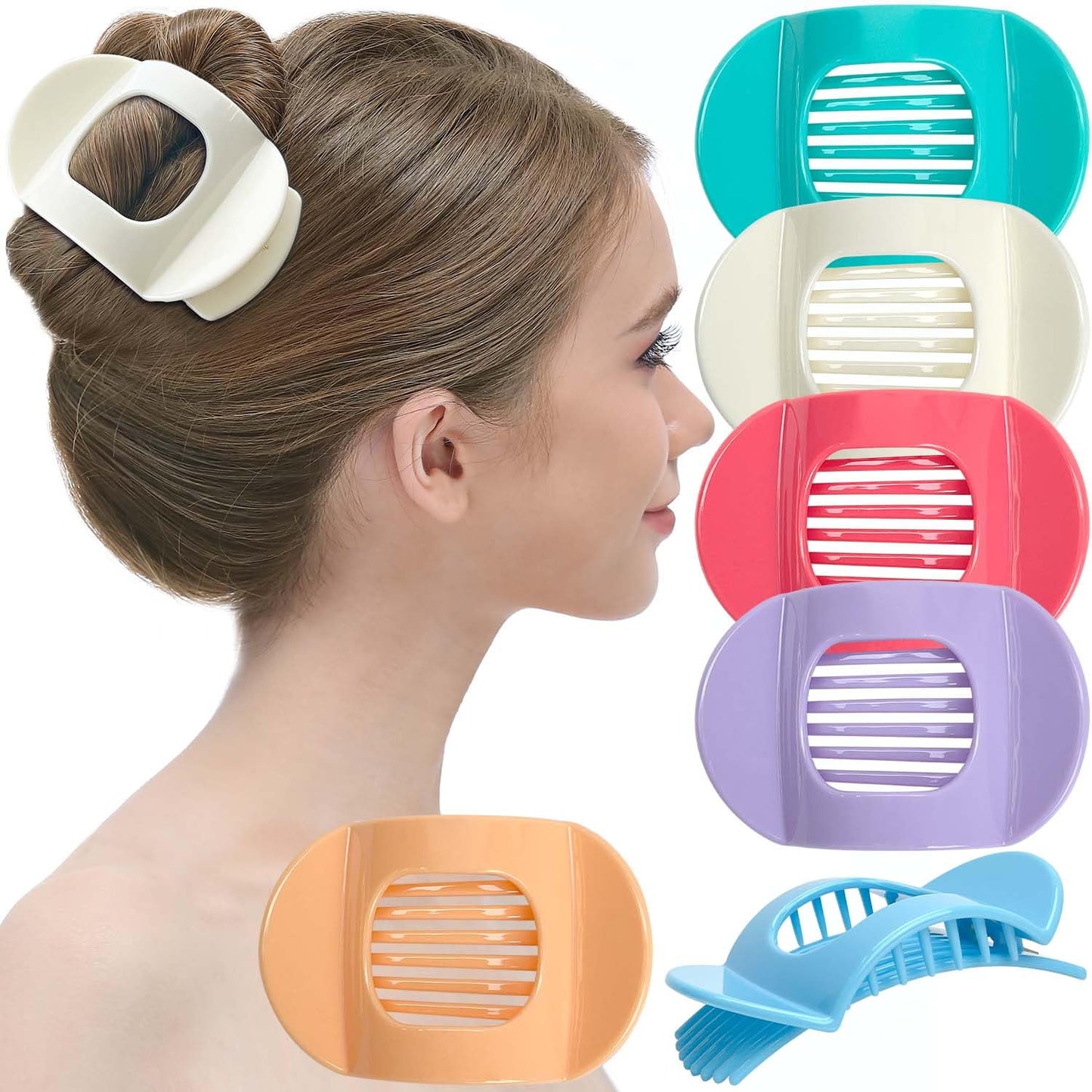 RC ROCHE 6 Pcs Flat Claw Hair Clips for Women Thick Hair French Round Duckbill Square Secure Strong Hold Grip Clamps Barrettes Curved No Slip No Crease Styling Cute Extra Jumbo XL, Large Pastel