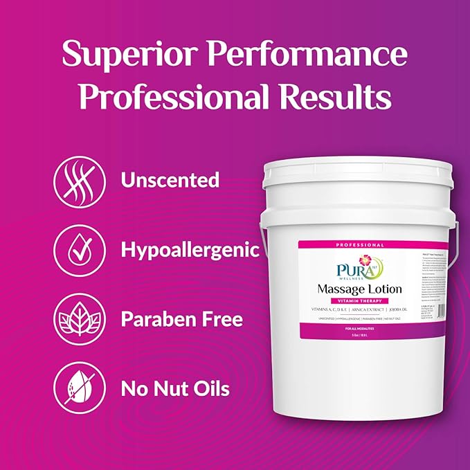 Vitamin 5 Gallon Therapy Massage Lotion, Professional Deep Tissue, Skin Hydrating, Natural Ingredients, Unscented for Physical Recovery, Muscle Relief, Skin Softening