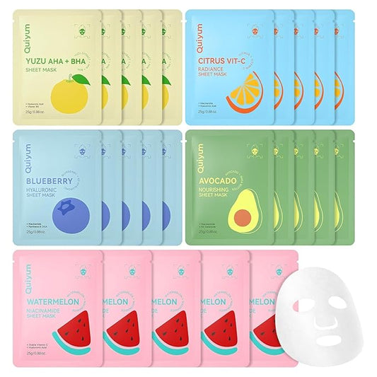 Fruit Face Masks Skincare, Facial Masks for Women, Skin Care for Teens Girls 10-12, Sheet Masks Beauty with Natural Ingredients, Moisturize & Soothe for All Skin Type, Birthday Party Spa Gift 25 Pack