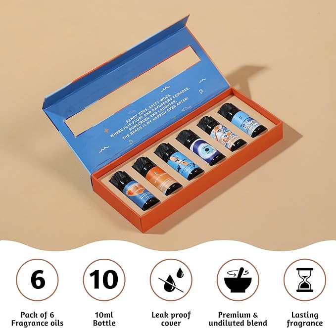 Folkulture Summer Essential Oils for Diffuser for Home | Set of 6 Premium Beach Oil Set | Oil Diffuser Summer Essential Oils for Candle Making Set for Women - Neroli & Grapefruit