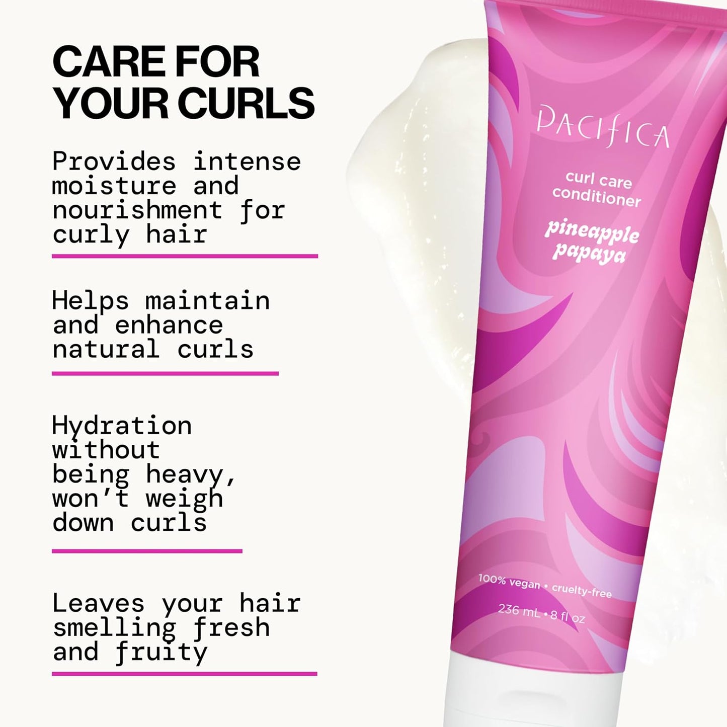 Pacifica Pineapple Papaya Curl Care Conditioner – Deep Moisture for Curly & Coily Hair, Defines Curls & Tames Frizz, Vegan & Silicone Free Clean Beauty, Vegan Cruelty-Free Dermatologist Tested
