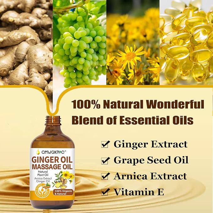 2 Pack Ginger Oil Lymphatic Drainage Massage,Belly Drainage Ginger Oil-Warming Tired Sore Muscle Ginger Massage Oils With Natural Arnica Extract,Grapeseed Oil,Vitamin E Massage Oil for Massage Therapy