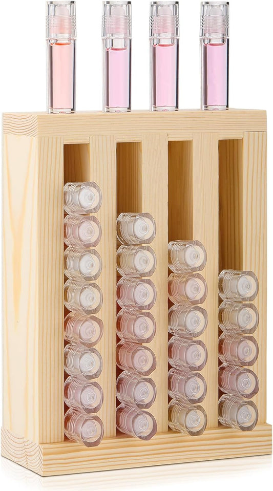 Wooden Lipsticks Holder 0.7 inch Lip Balm Tube Holder Lip Gloss Organizer Display Wood Lipsticks Tube Tower Organizer for Market Craft Booth Room Display(4 Slot)