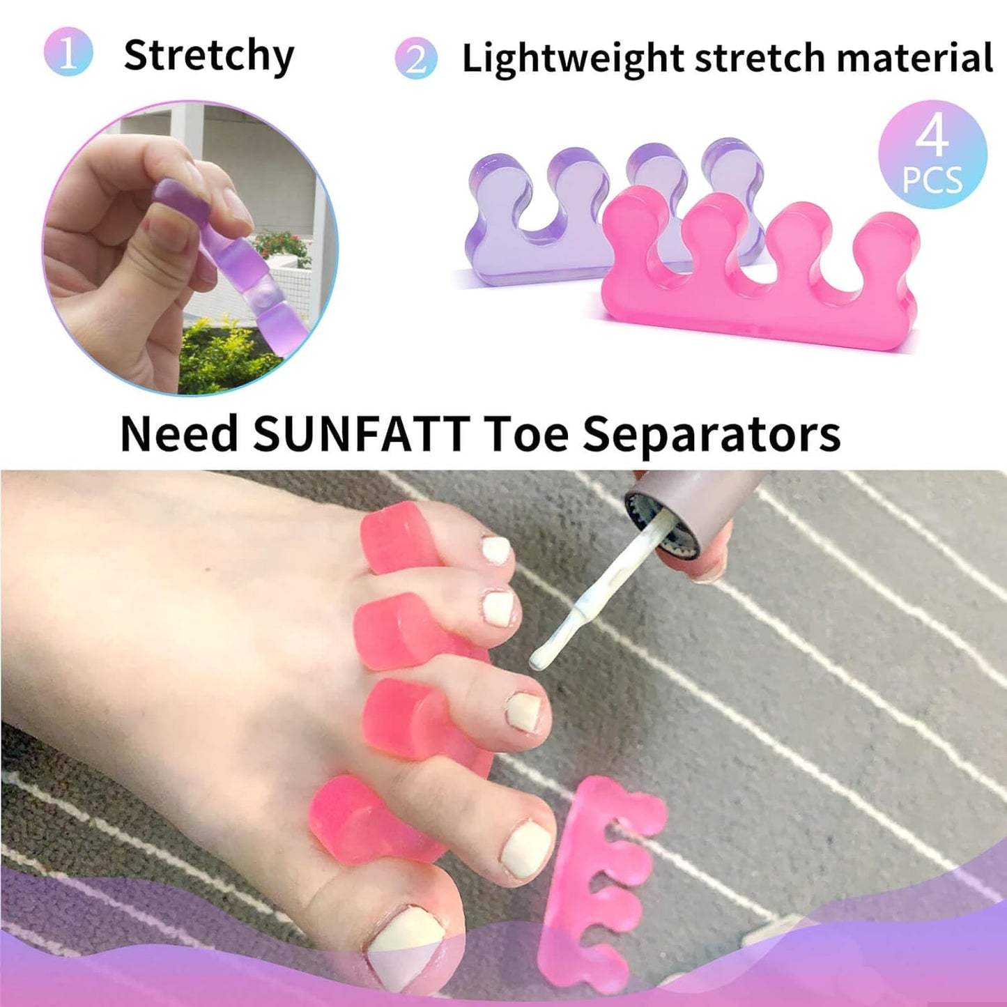 SUNFATT Gel Toe Separators,Toe Spacers for Women,Pedicures Toe Separators Use for Separation of Toenails or Nails,Beauty Pedicure Tools Suitable for Supplies for a Salon Pedicure.