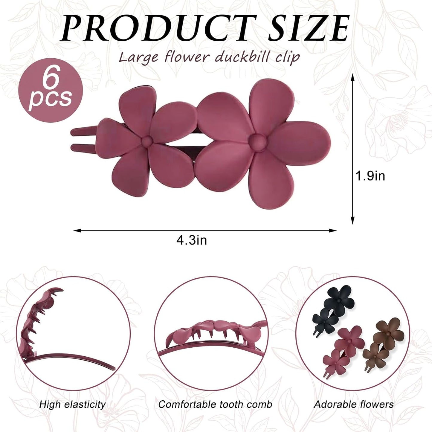 YONOY 6 Pcs Flower Hair Clips Matte French Hair Barrette Stylish Lay Flat Hair Clips for All Hair Types Non-Slip Hair Clamps Grab Elegant Hair Accessories for Women Girls