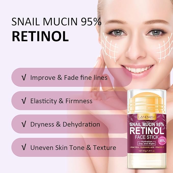 Retinol Face Stick, Snail Mucin Face Moisturizer with Retinol Day & Night Lifting & Firming Anti Wrinkle Facial Moisturizer Balm Stick Nourishing Anti Aging Repair Cream for All Skin Types