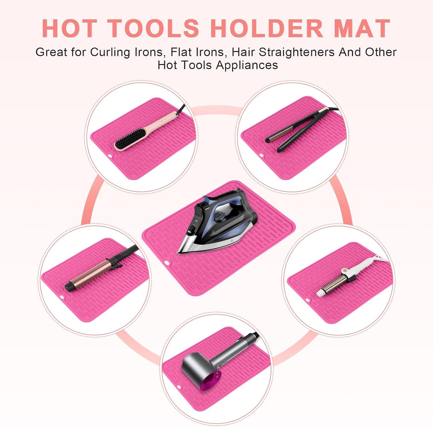 Oversize Silicone Heat Resistant Mat for Curling Irons, Flat Irons, Hair Straighteners and Hot Hair Styling Tools, Portable Hot Tools Sleeve Pad for Travel Vanity Salon(14.2" x 11.0")