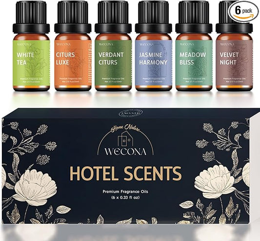 Premium Hotel Fragrance Oil Collection for Diffusers, Essential Oils for Diffusers for Home, Hotel Diffuser Fragrance Oils,Spa & Candle Making, White Tea, Citrus Luxe, Velvet Night and More - 6x10ml