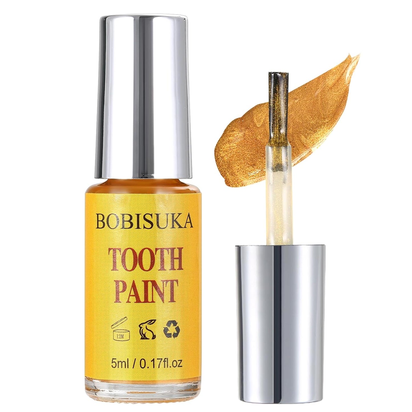 BOBISUKA Gold Tooth Paint, Professional Gold Costumed Teeth Paint - No Streak, Safe, Long Last SFX Tooth Makeup Paint, Perfect for Cosplay, Halloween Makeup, Theater, and Special Effects (5 ml)