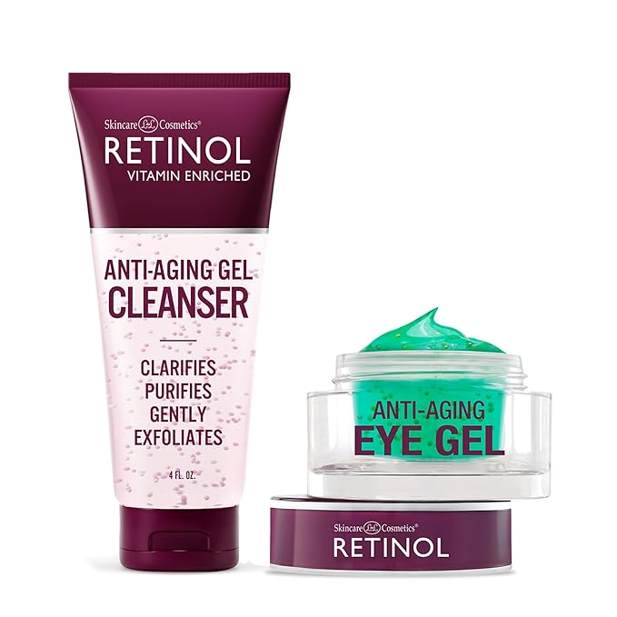Retinol Anti-Aging Gel Cleanser - Gently Cleans Impurities From Pores & Exfoliates for Soft, Smooth Skin Eye Gel - Reduces Puffiness & Dark Circles, Restores Elasticity