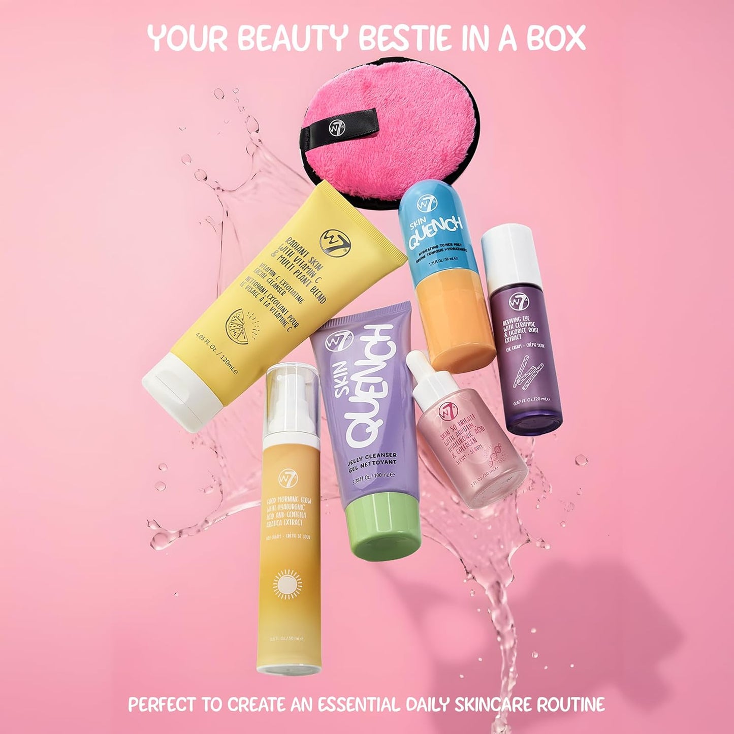 W7 Beauty Blast Skincare Secrets Gift Set - Complete Full Size Skincare Routine with Day Cream, Serum, Cleansers, Toner Mist, Eye Cream and Makeup Remover Pad - Skincare Gifting