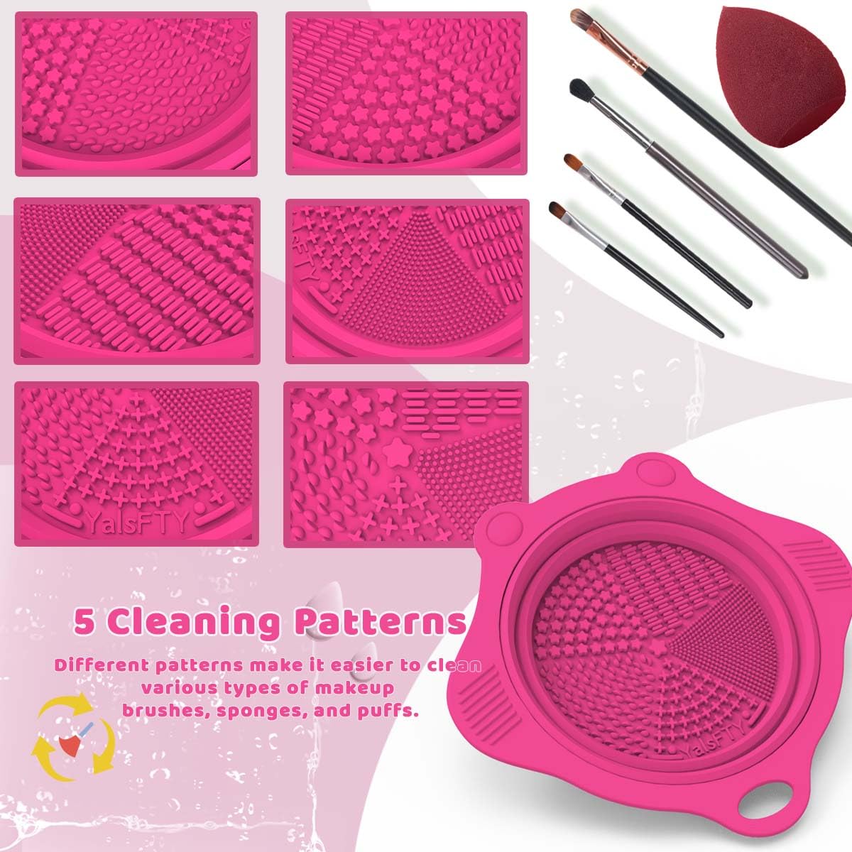 2PC Foldable Silicone Makeup Brush Cleaner Pad Bowls, YalsFTY Portable Mat Scrubber Cleaning Tool for Makeup Brushes (Purple and Rose)