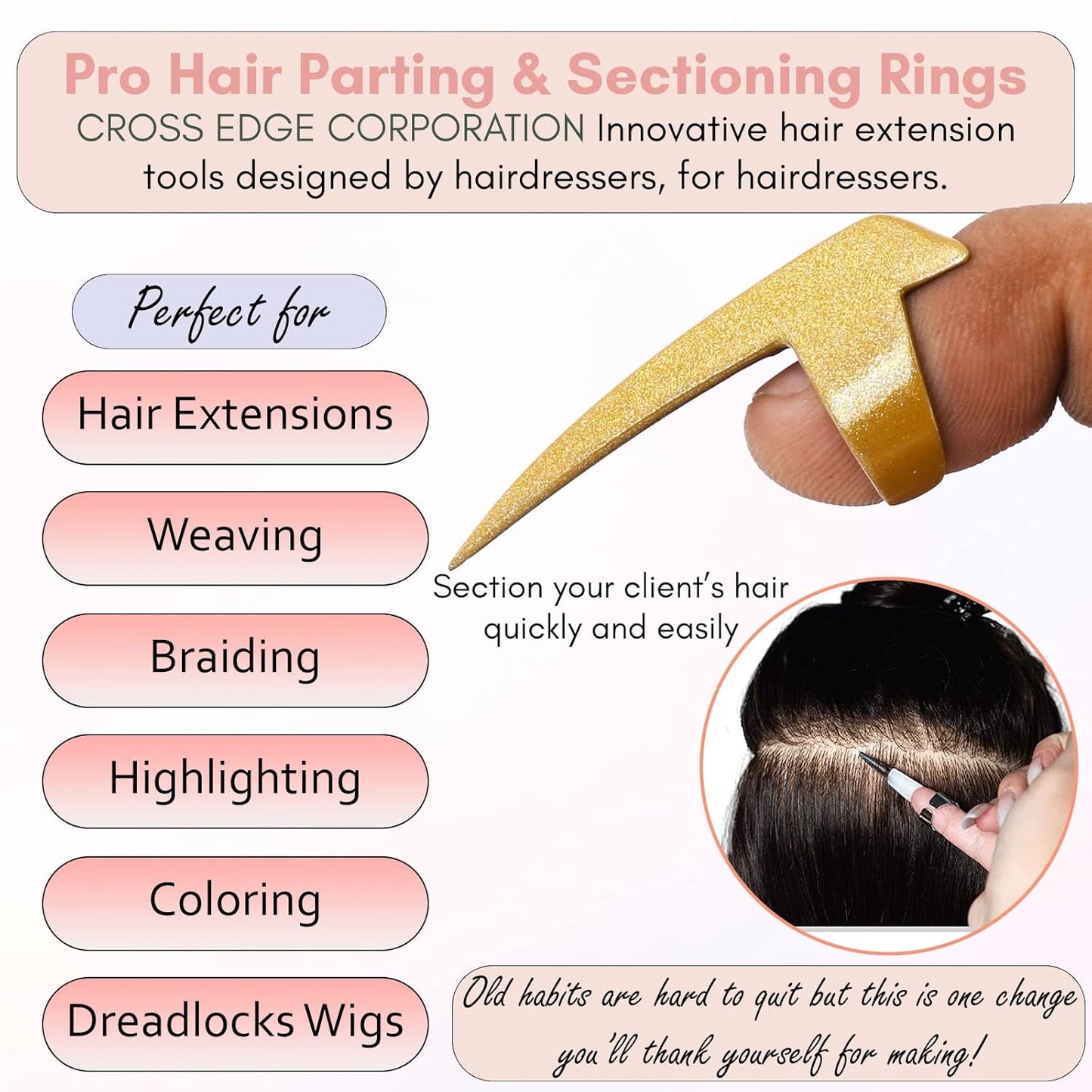 Pro 1pc Hair Parting & Sectioning Rings - Stainless Steel Finger Braiding Hair Pick Tools for Durable Dreadlocks Wig, Curling, Weaving, Styling, Balayage, & Quick Installation of Remy Human Hair