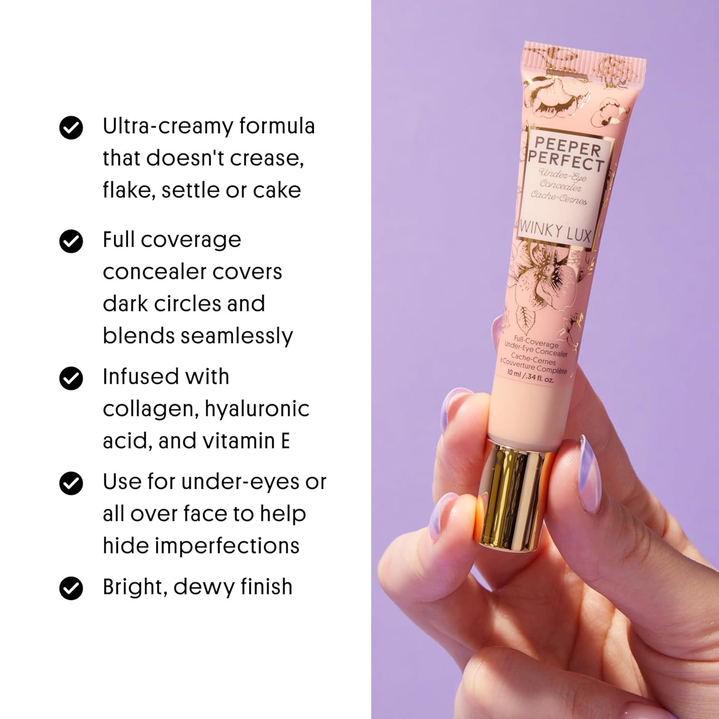 Winky Lux Peeper Perfect Under Eye Concealer, Makeup & Eye Brightener, Full Coverage Concealer for Dark Circles, Color Corrector & Eye Primer With Collagen, Hyaluronic Acid & Vitamin E (Neutral Beige)