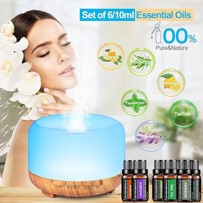 Essential Oils Sets Pure Oils kit- Top 6 Aromatherapy Oils Gift Set-6 Pack, 10ML(Rosemary, Lavender, Lemon Grass, Orange, Peppermint, Tea Tree)