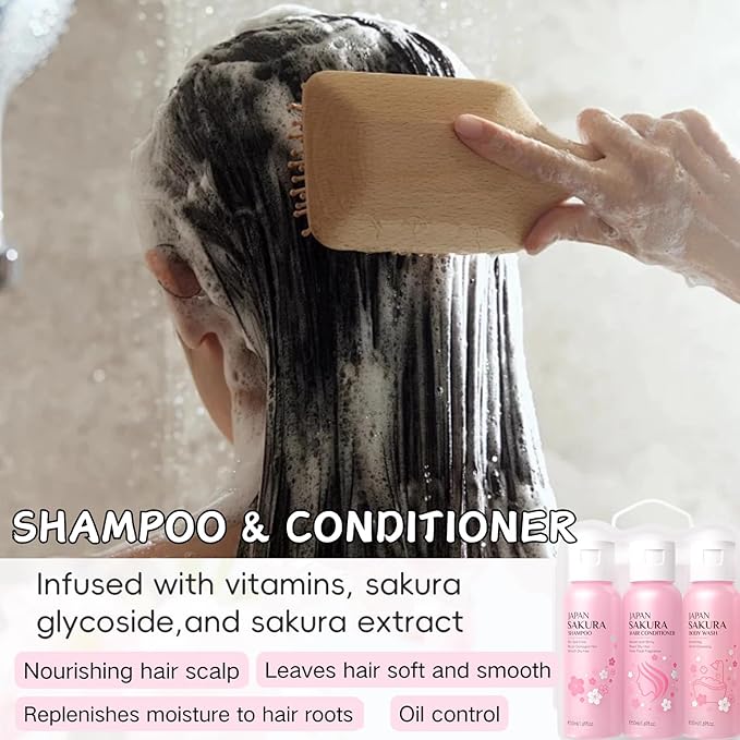 Sakura Bath Sets Teen Girls Gifts - Spa Gifts for Women - Bath Gift Set for Girls - Nourishing Gift Basket for Mom - Travel Size Toiletries for Women with Body Wash,Shampoo, Conditioner (3pcs)