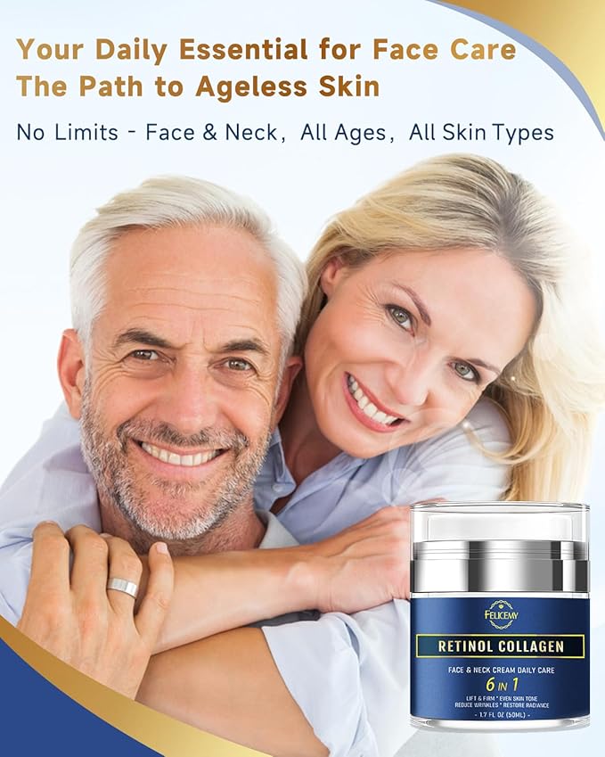 6-in-1 Face Cream for Men, Mens Face Moisturizer, Anti-Aging Face Cream for Men with Retinol Collagen & Hyaluronic Acid, Eye Bags & Dark Spot Remover, After Shave Lotion 1.7 Fl Oz