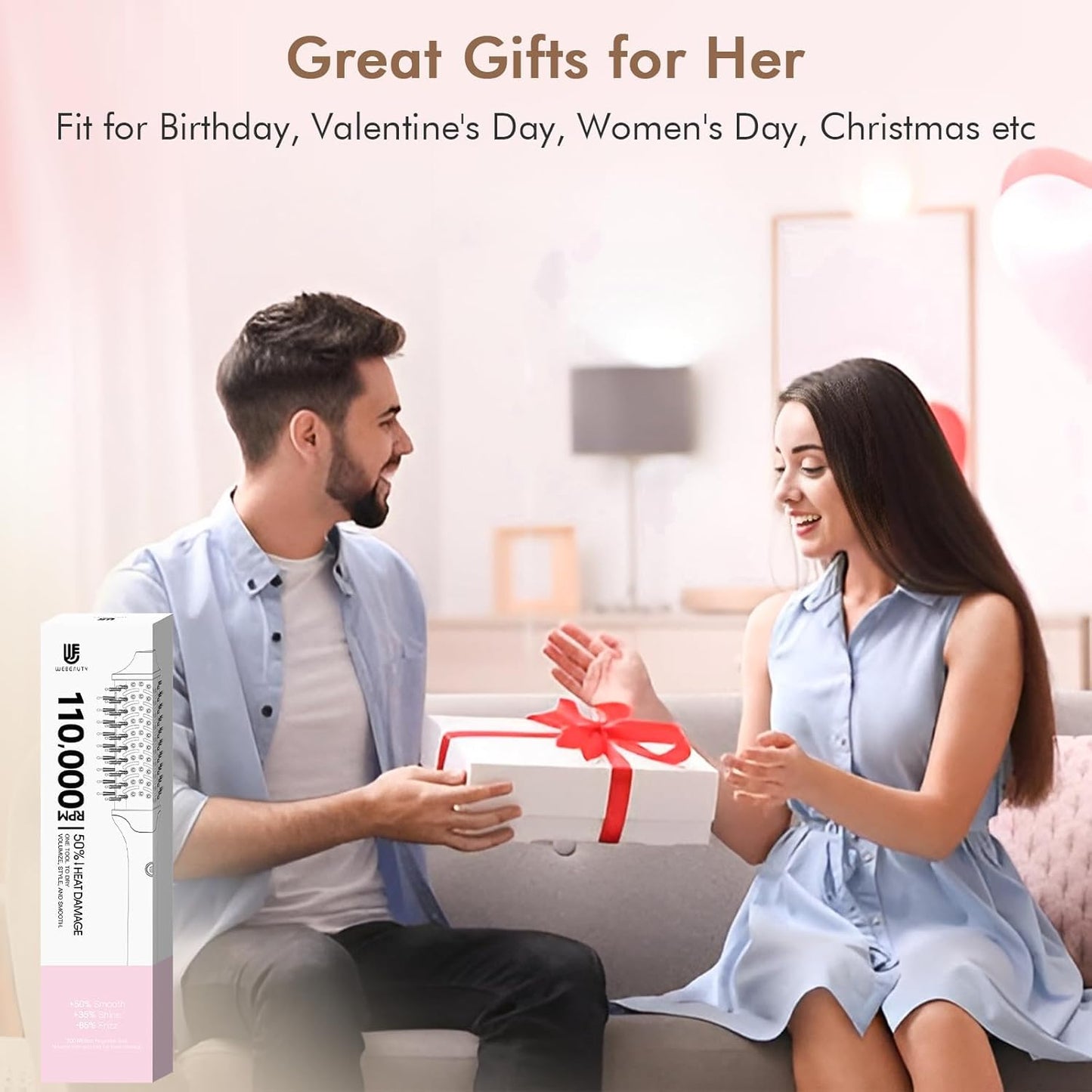 Blow Dryer Brush Hair Straightener: High Speed Hot Air Styler 110,000 RPM for Fast Drying Straightening Volumizing, One Step Volumizer with PTC Smoothing Comb Negative Ion for Silky Frizz-Free (Pink)