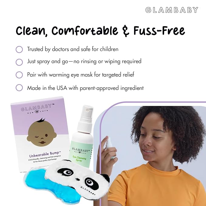 GlamBaby Eye Care - Unbearable Bump™ Kit - stye kit for kids - heat and cooling mask - cleansing spray for eyelid debris