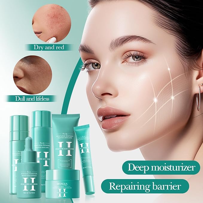 Hyaluronic Acid Skincare Set, Hydrated Skincare Gift Set for Women Skin Care Kit with Cleanser, Toner, Serum, Cream, Lotion, Eye Cream, Skincare Starter Kit for Women Hydrating Skin