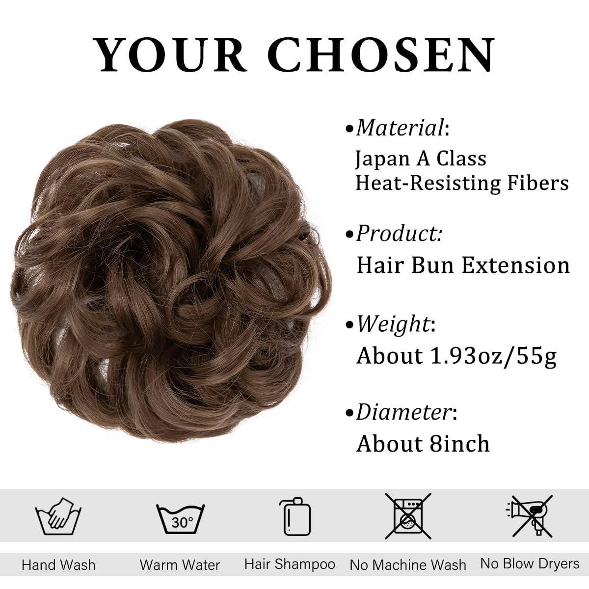CJL HAIR Large Messy Bun Hair Piece Wavy Curly Scrunchies Synthetic Chignon Ponytail Hair Extensions Thick Updo Hairpieces for Women Medium Brown