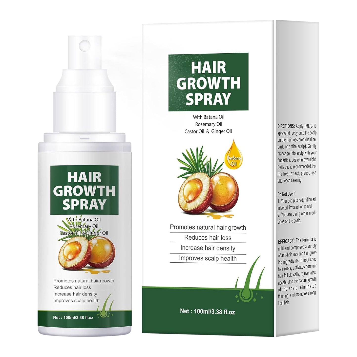 Hair Growth Oil Spray Batana Oil Dr Sebi Organic With Rosemary Castor Ginger, Natural Hair Loss Treatments for Women Men Promotes Regrowth Reduces Loss Thinning Strengthen Scalp Nourishes Dry Frizzy