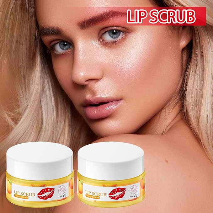 2PCS Orange Conditioning Lip Scrub Kit,Moisturizing Lip Sleeping Mask Long Lasting Hydrating Lip Scrubber Exfoliator Lip Care Products for Men & Women