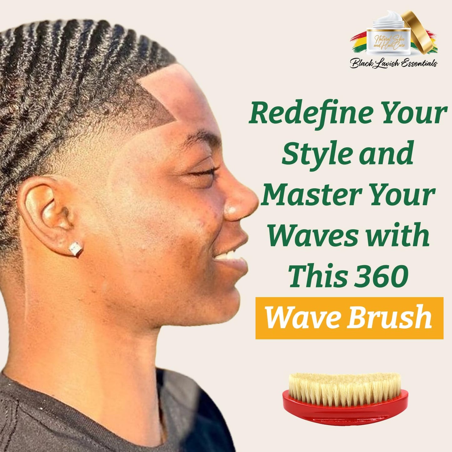 Men’s Hair Brush, Build Deeper Waves, Soft and Hard Boar Bristle Curved Wave Brush, Perfect for Styling Hair (Soft, Red)