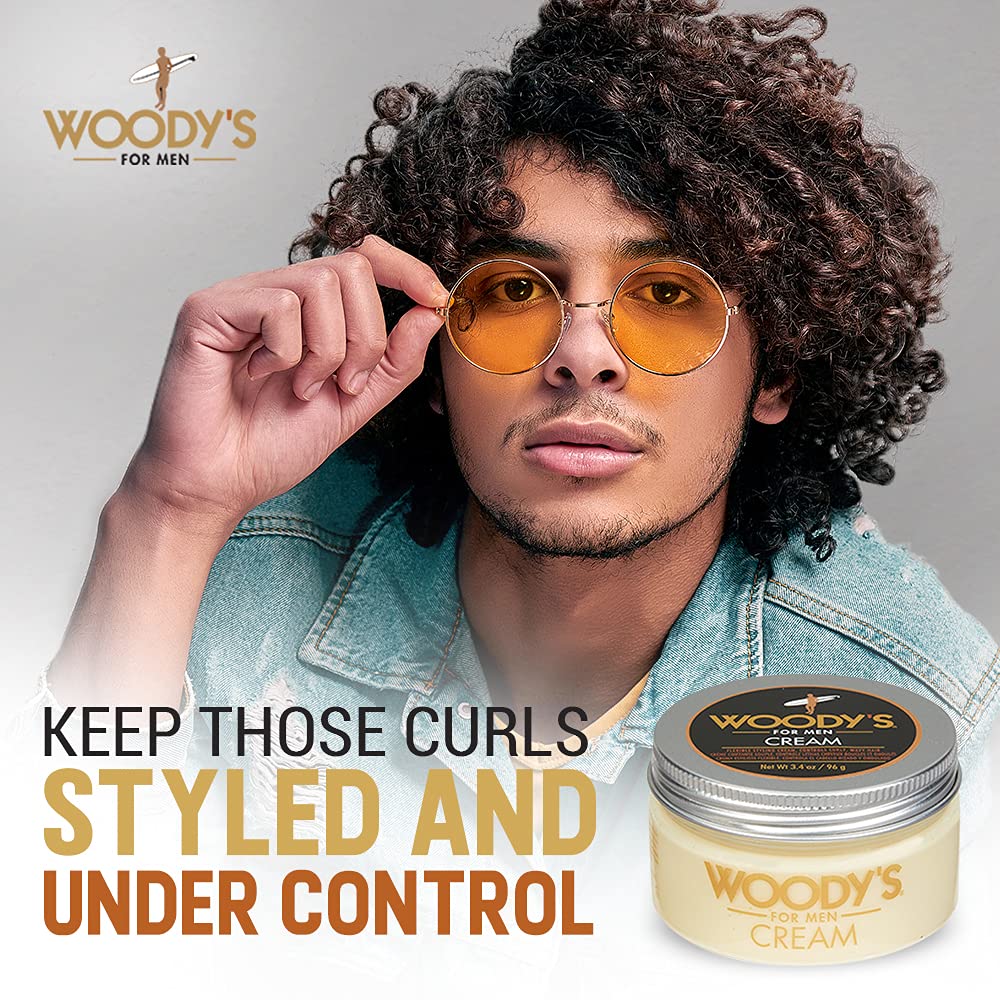 Woody's Men Hair Styling Cream - Matte Finish Clay Pomade for Men, Controls Curly & Wavy, Water-Soluble & Mild Hold Hair Clay, 3.4 oz, 2 Pack