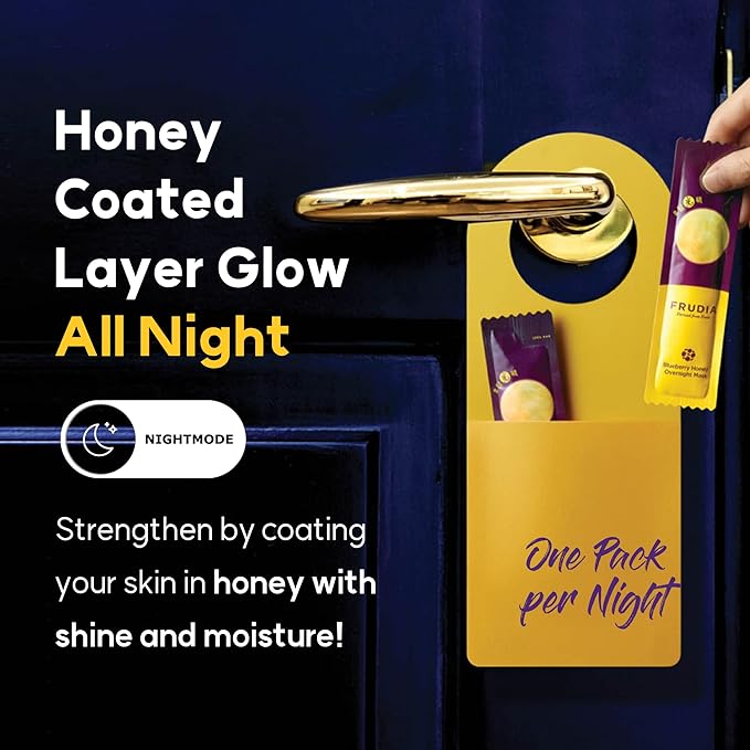 FRUDIA WELCOS Blueberry Honey Overnight Face Mask Korean Skin Care Facial Mask for Lackluster & Parched Skin Hydrating Moisturizing Face Mask w/Fruit Seed Oil Blueberry & Honey Extracts (Pack of 20)