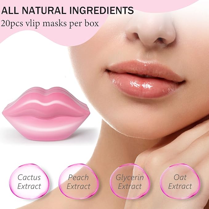 20pcs Moisturizing Lip Mask, Sleep Mask Reduces Lip Lines, Restores Moisture, Nourishes Lip Skin, Plumping Lips Mask (Pink)