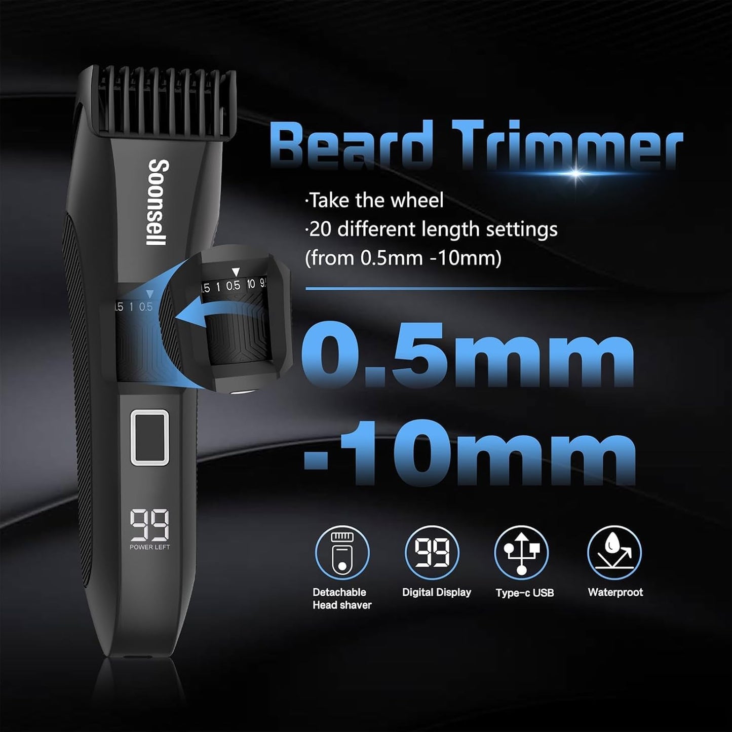 Soonsell Manscape Beard Trimmer for Men,IPX7 Waterproof 4 in 1 Men's Grooming Kit,Ball Shaver,Nose Hair Clippers,Electric Razor,Hair Clippers for Men,LED Display,Wet/Dry Trimmer