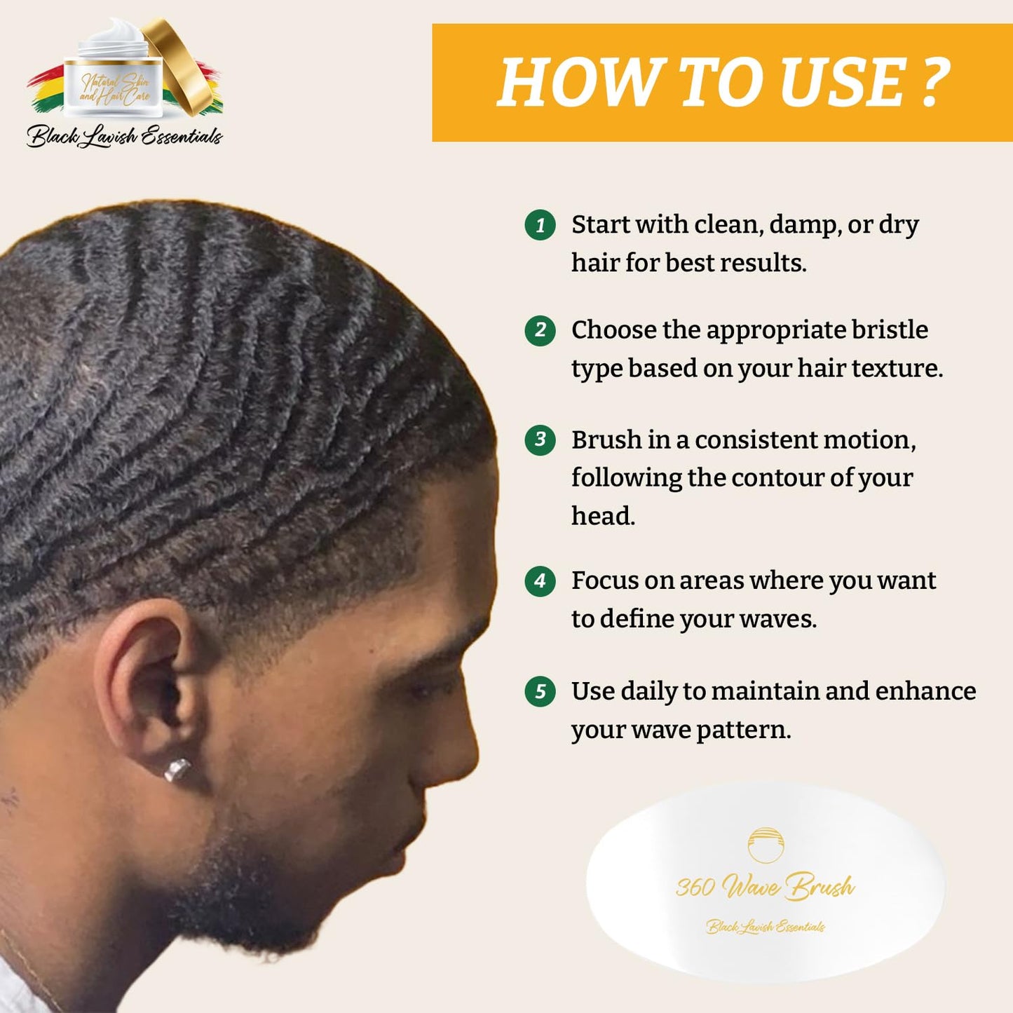 360 Wave Brush, Build Deeper Waves, Soft & Hard Boar Bristle, Curved Design, Black Lavish Essentials Signature (White, Soft Brush)