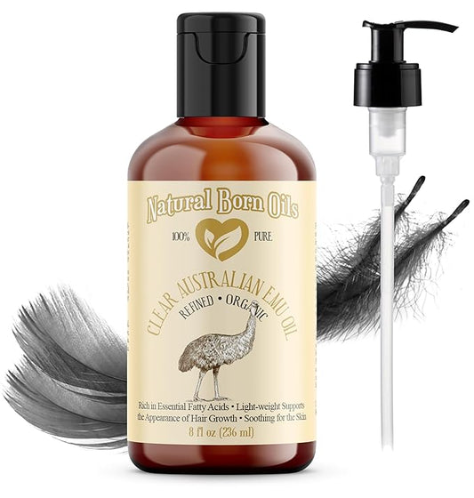 Natural Born Oils Ultra Clear Emu Oil, 8oz, Organic, Fully Refined, Deep Penetrating, Skin Elasticity Booster, Hair Conditioner