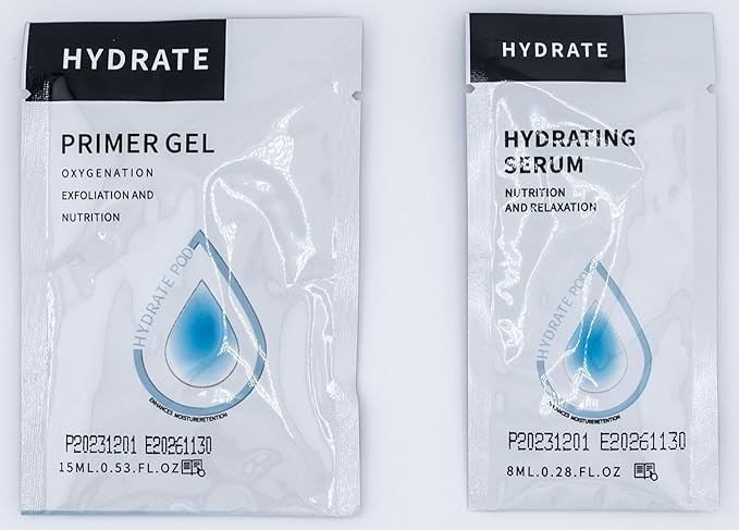 Hydrate - Oxygen Facial CO2 Therapy, Home Facial, 6 Pods + 6 Primer Gel + 6 Serum After Treatment (New Formula Less Foam)