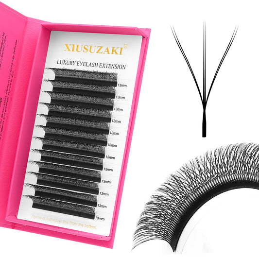 Lash Extensions Double Tips 3D Eyelash Extensions W Shape 0.07mm Thickness D Curl 11mm Premade Fans Easy Fan Volume Matte Black Crisscross Eyelashes(W-3D-Double Tips-0.07-D,11mm)