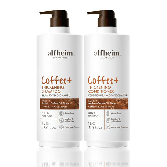 ALFHEIM Coffee+ Thickening Shampoo & Conditioner Set for Fine, Thin & Weak Hair with Caffeine, Biotin & Arabica Coffee Oil – Strengthening, Moisturizing & Volumizing Duo – Sulfate-Free – 33.8 oz × 2