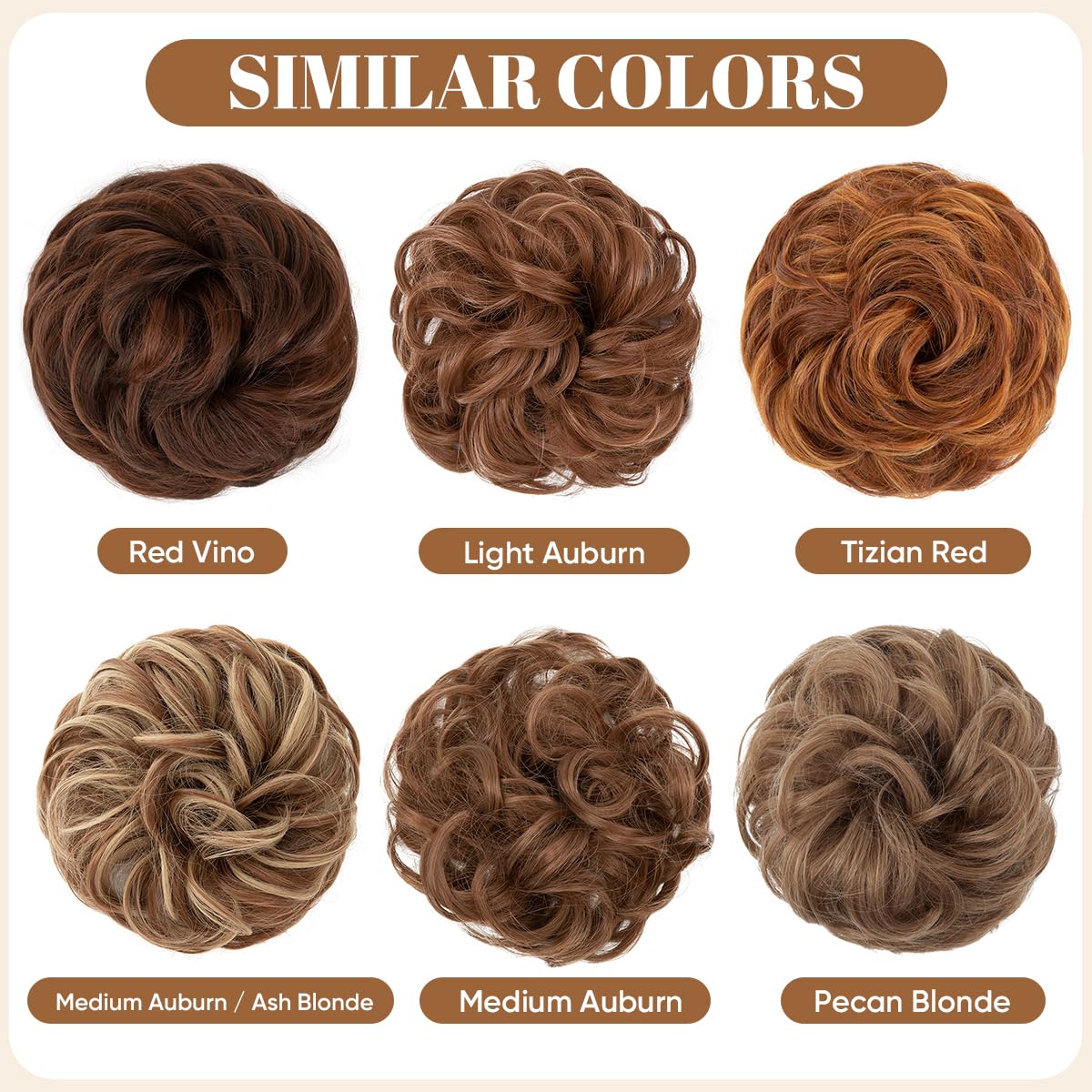 CJL HAIR Large Messy Bun Hair Piece Wavy Curly Scrunchies Synthetic Chignon Ponytail Hair Extensions Thick Updo Hairpieces for Women Medium Auburn/Ash Blonde