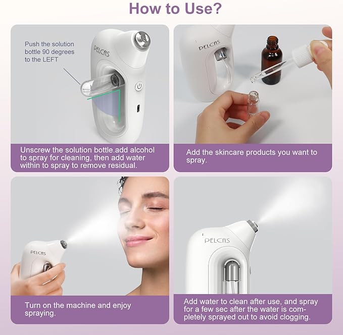 PELCAS Cordless Facial Mister, 0.2mm Nano Facial Mist Sprayer, 65Kpa Oxygen Facial Machine, Airbrush for Skincare, Serum, Toner, Facial Essence SPA at Home