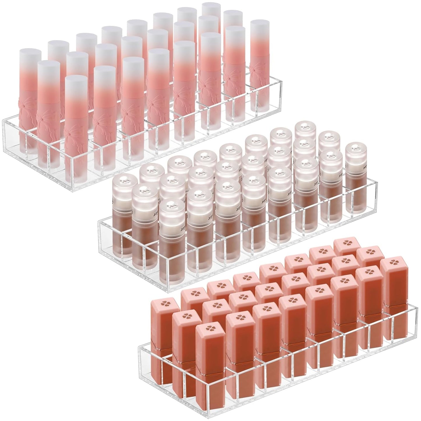Kigley 3 Pcs Clear Lipstick Holder Acrylic Lip Gloss Organizer Cosmetic Storage Lipstick Display Case for Perfume Sample Drawer Brushes Bottles Women Birthday Gift(24 Grid)