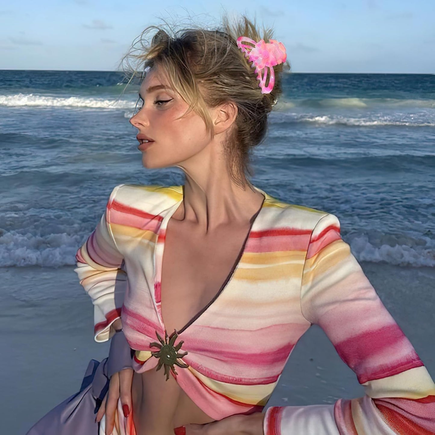 Hair Clips for Women,6PCS Big Flower Claw Clips for Thick Thin Hair,Strong Hold Cute Hair Accessories for Girls,Nonslip Beach Vacation Essentials Summer Accessories (full-colored)