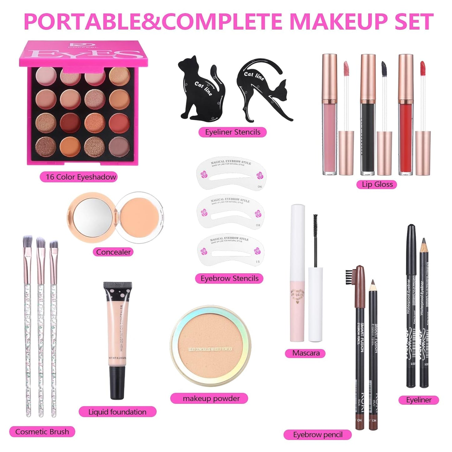 Makeup Kit Set For Teens, Make Up Gift For Women,Includes Eyeshadow Palette, Lip Gloss, Mascara, Eyeliner, Foundation, Concealer, Brushes Set (kit0161)