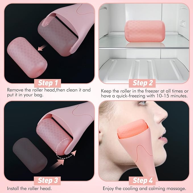 Ice Roller for Face,Eyes,Women Gifts Idea,Therapeutic Cooling to Tighten Brighten Complexion and Reduce Wrinkles,Massager Under Eye Puffiness,Migraine and Pain Relidf (Pink)