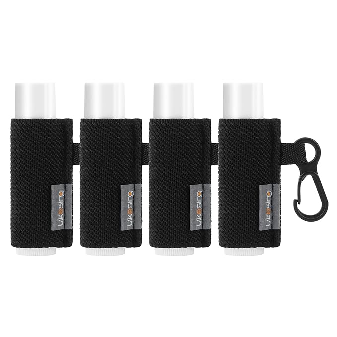 Lip Balm Holder, 4Pcs Chapstick Holder with Clip On for Backpacks, Elastic Lipstick Sleeve Holder Gifts for Friends Women Girls Boys Man, Black
