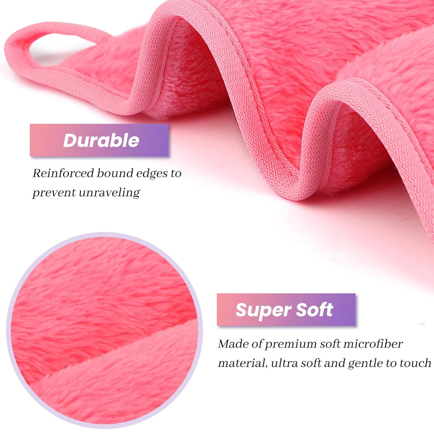 Reusable Makeup Remover Cloths 8 Pack, Ultra Soft Microfiber Facial Cleansing Cloths, Washable Makeup Remover Towels for All Skin Types,13x7 inch,Pink