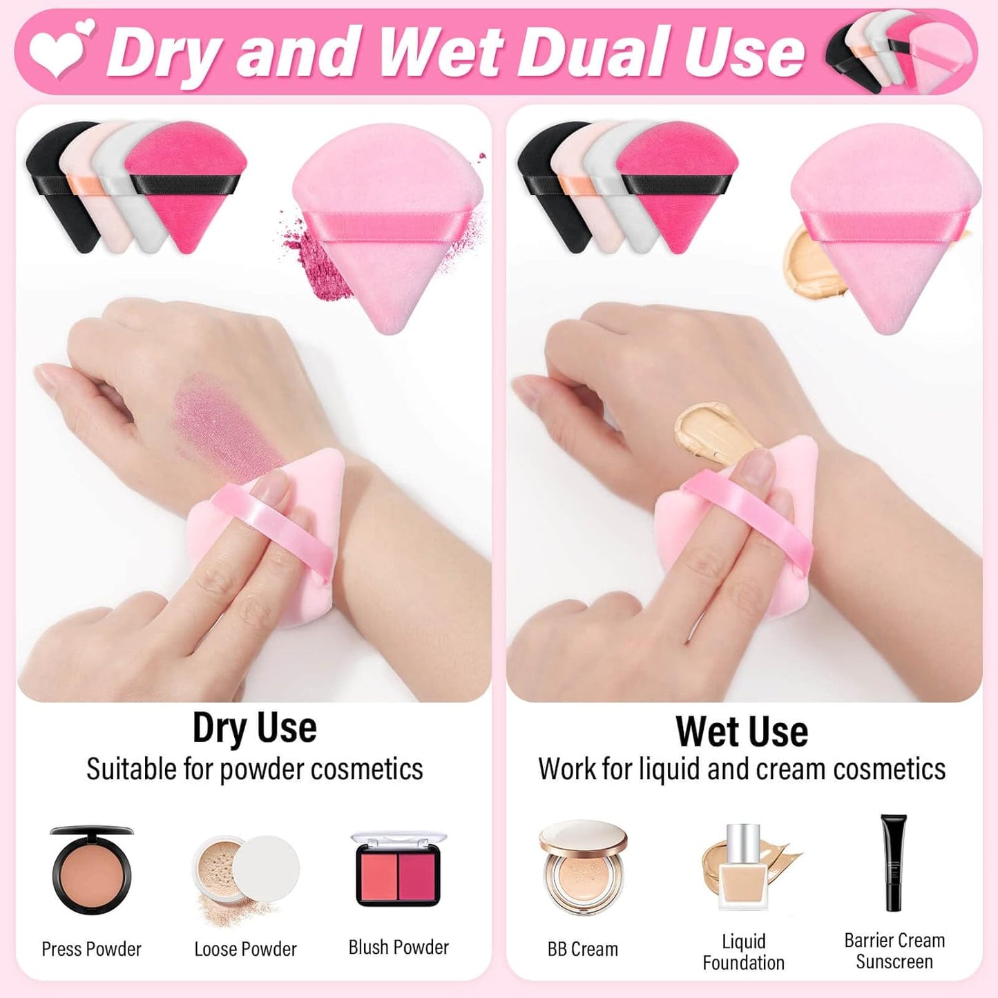 Caffox 60pcs powder puffs for face powder, Triangle Powder Puff for Setting Powder, Makeup Puffs for Loose Powder and Press Powder, Makeup Sponge Powder Applicator for Face and Eye